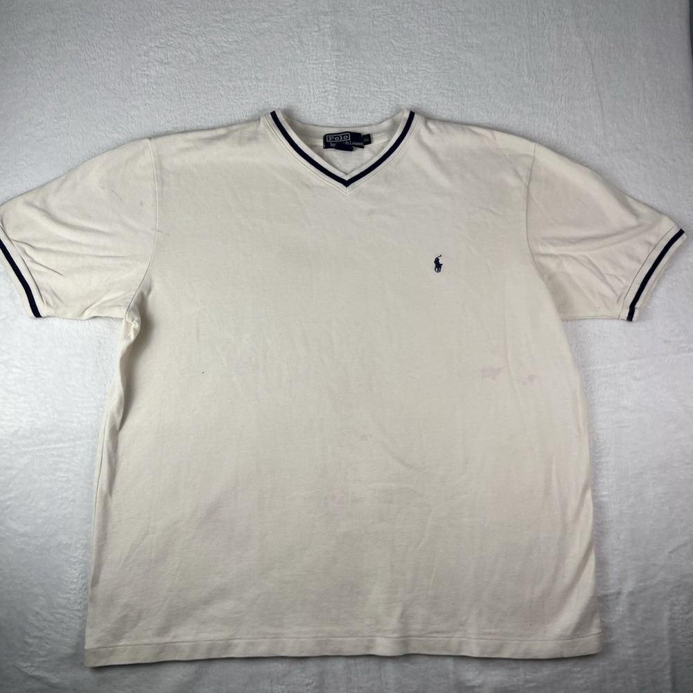 Polo Ralph Lauren T-Shirt Mens XL Beige Embroidered Pony Logo V Neck Outdoor